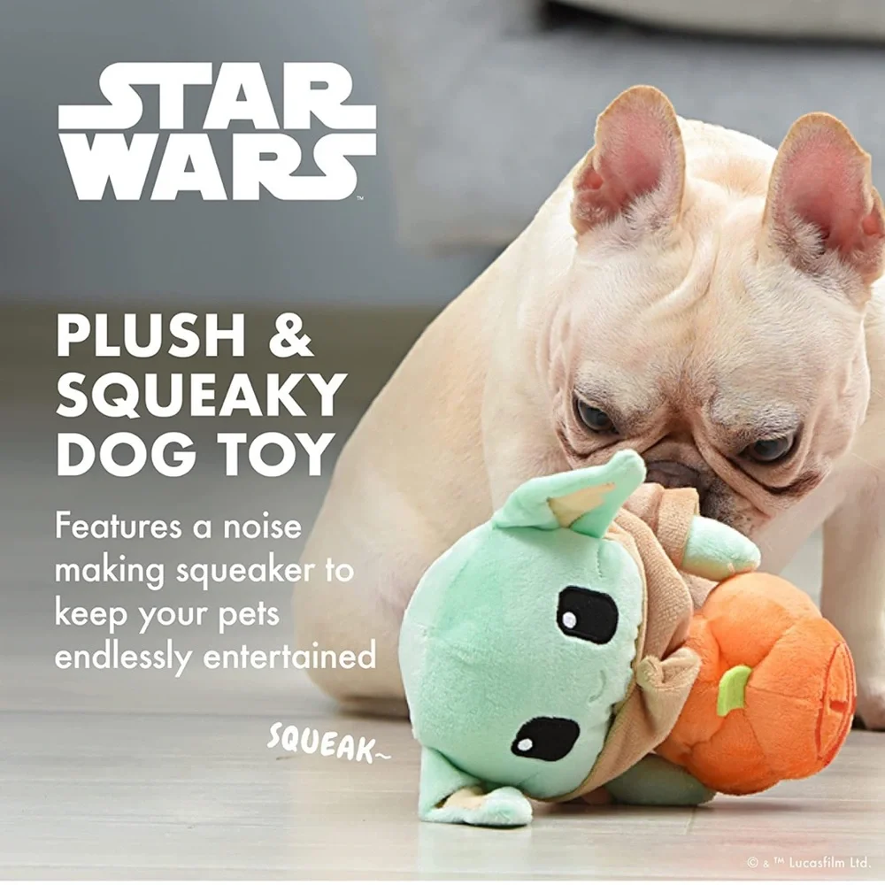 🆕 STAR WARS Halloween Grogu Pumpkin 9” Squeaky Plush Pet Toy